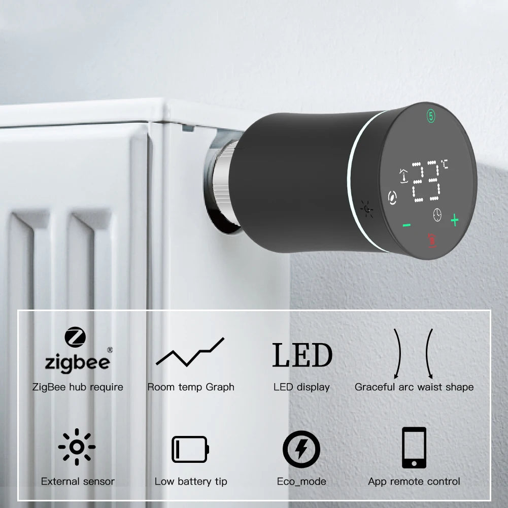 ZigBee 3.0 TRV Thermostat Smart Radiator Actuator Valve Programmable Temperature Controller Alexa Google Voice Control