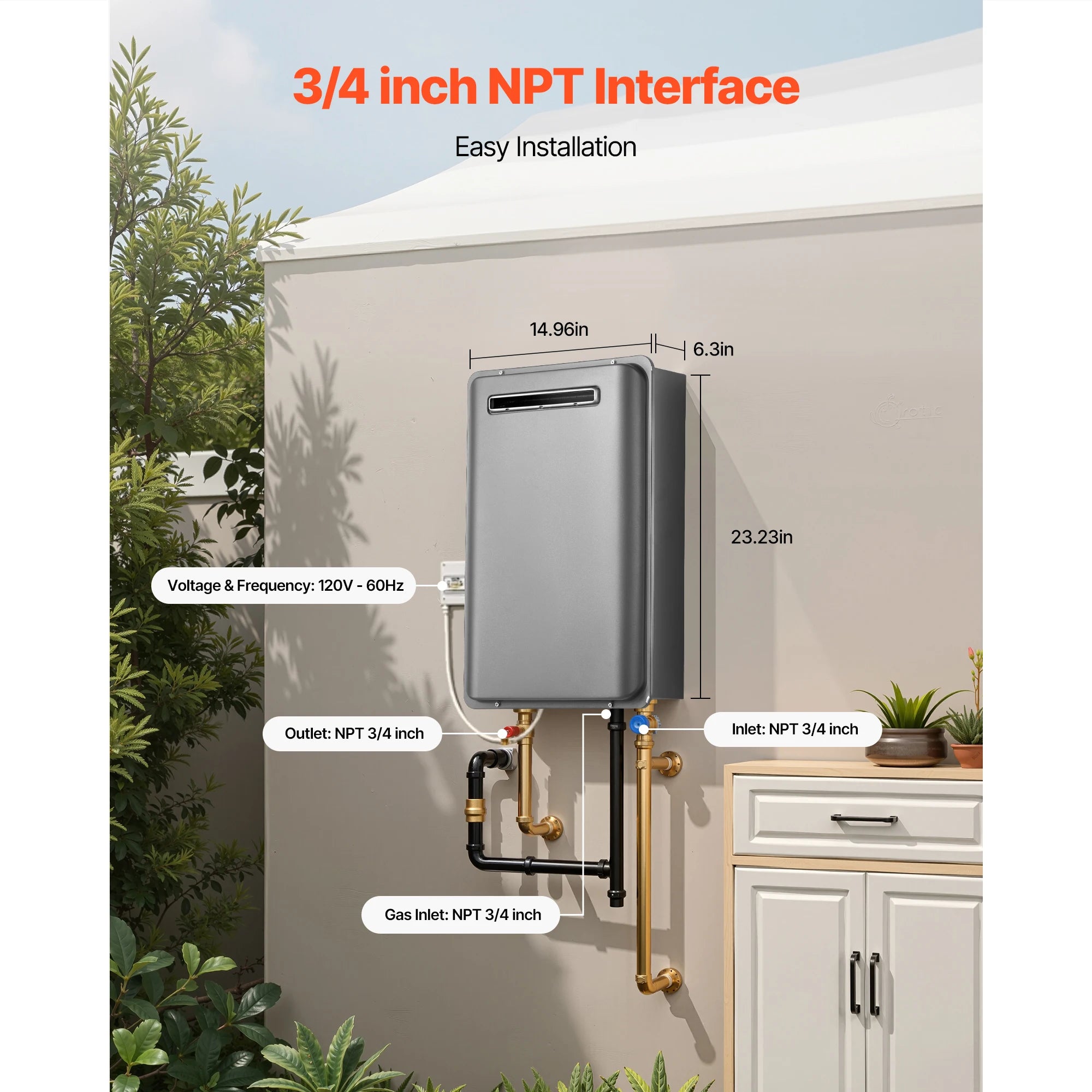 Propane Tankless Water Heater Outdoor 120000 BTU Instant Hot Water