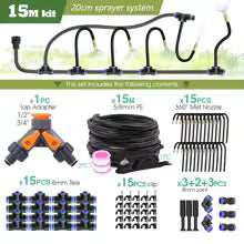 8mm PE Hose Misting Watering System Kit with Self-Priming Pump and Adjustable Sprayer