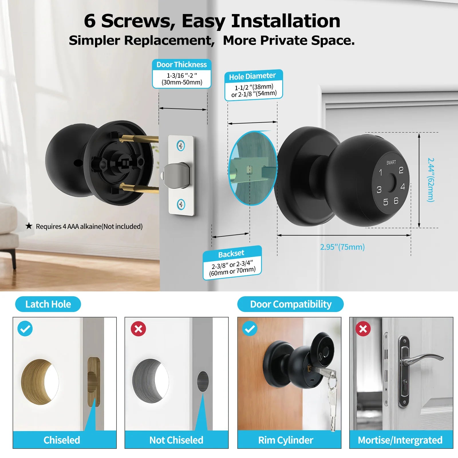 Smart Lock Fingerprint, Passcode, App Control, Type-C Emergency Power, Indoor Door Lock | 41765670