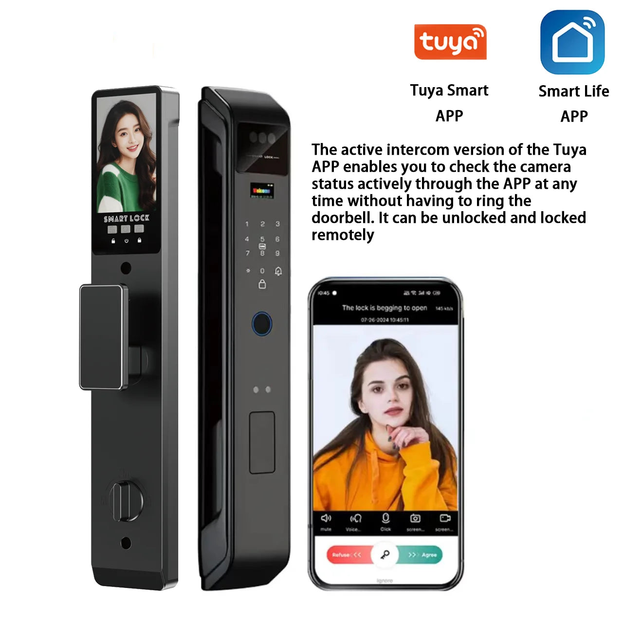 3D Face Recognition Smart Door Lock with Camera | Tuya & Smart Life App Control | Voice Intercom | Fingerprint & Password | Rechargeable Battery | 30280 SC S-H SB