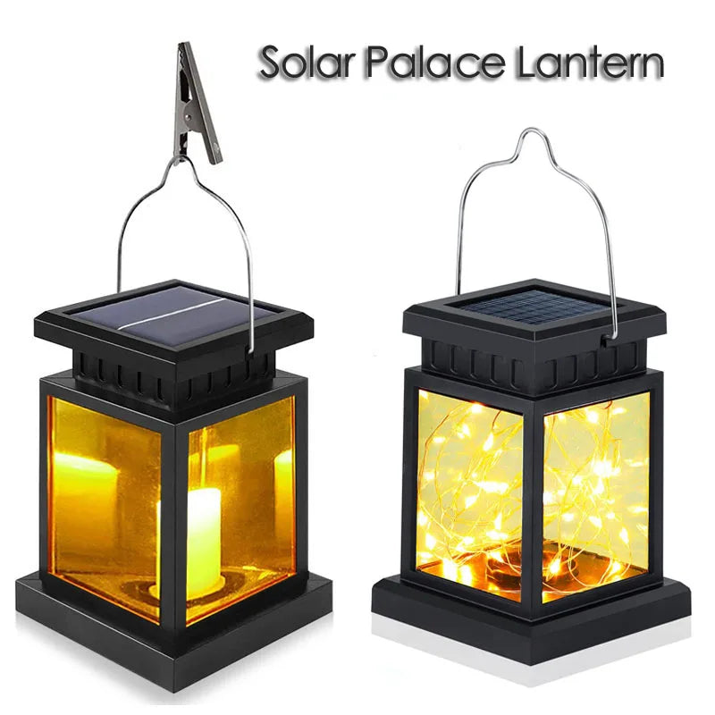 Outdoor Solar Garden Hanging Candle Lights Retro Palace Lantern Lamps Landscape Decor Lighting Floor Balcony Yard Solar Lights