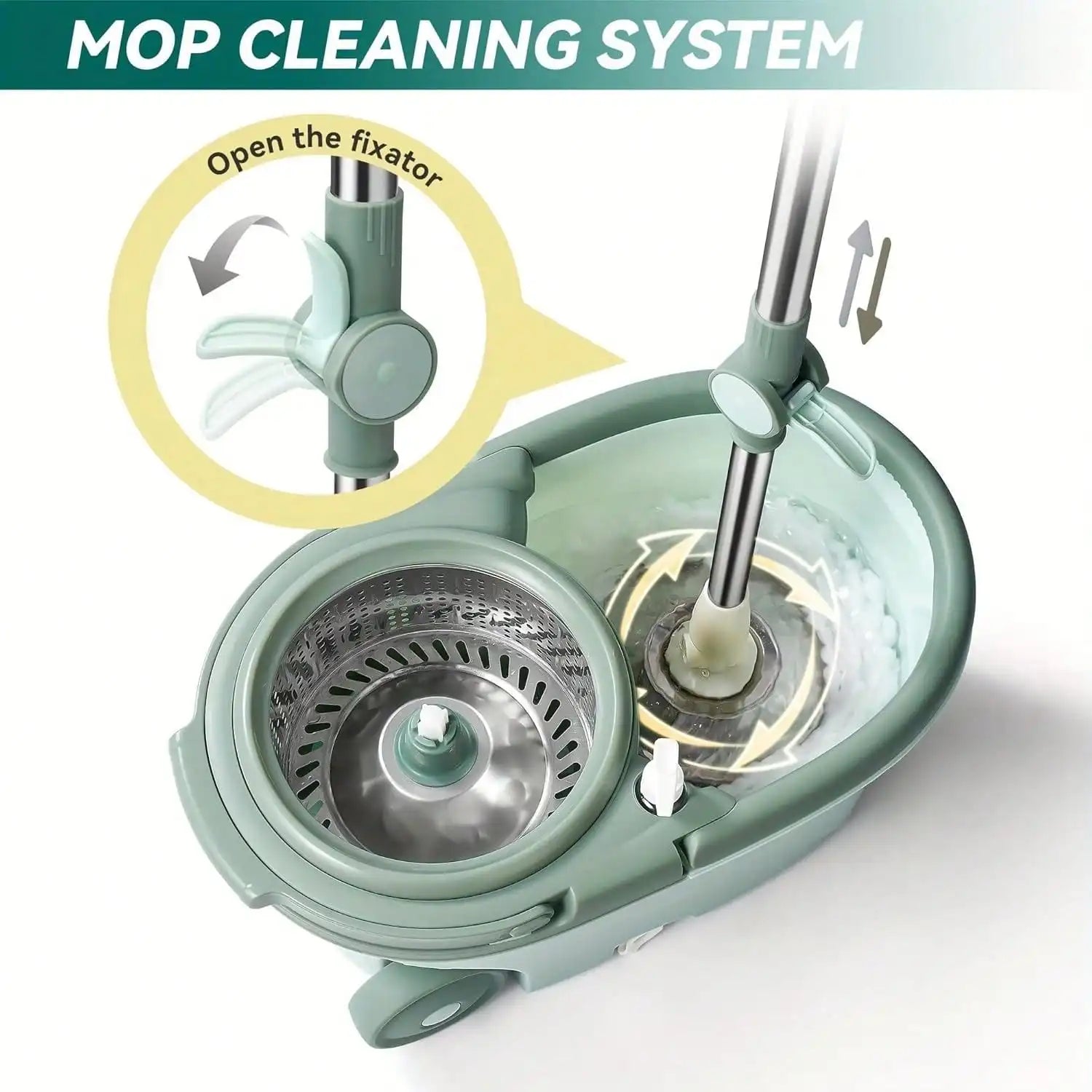 360 Spin Mop and Bucket System with Wringer 61 Inch Handle