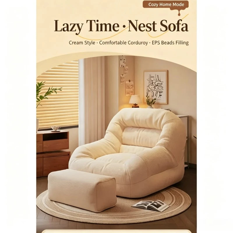 Olive Green Corduroy Bean Bag Sofa | High-Density Filling for Bedroom & Living Room