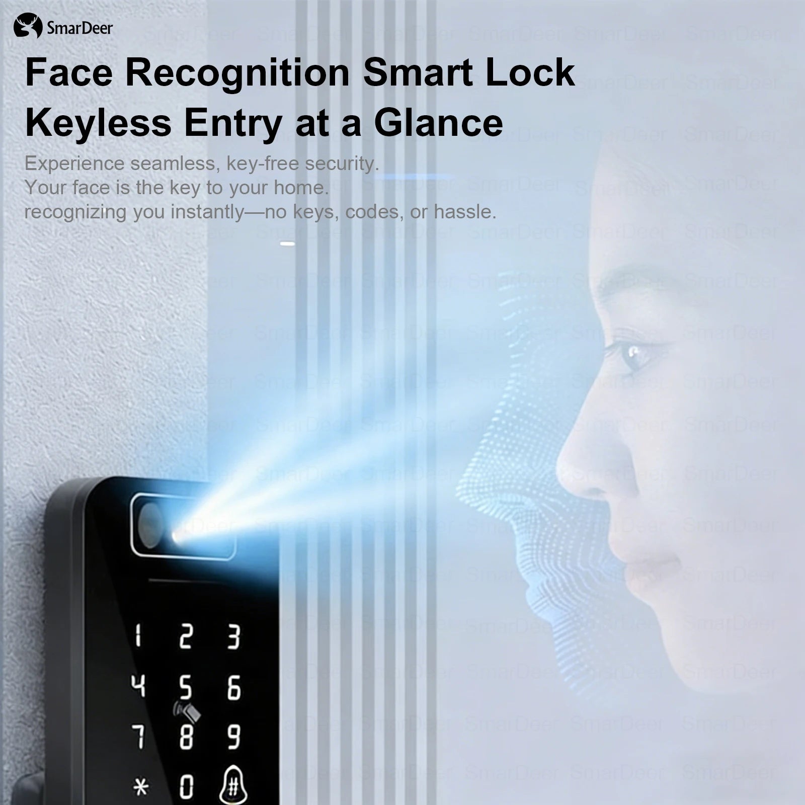 Outdoor Waterproof Fingerprint Lock, Facial Recognition Intelligent Door Lock, Outdoor Door Electronic Lock with Anti-Theft Code