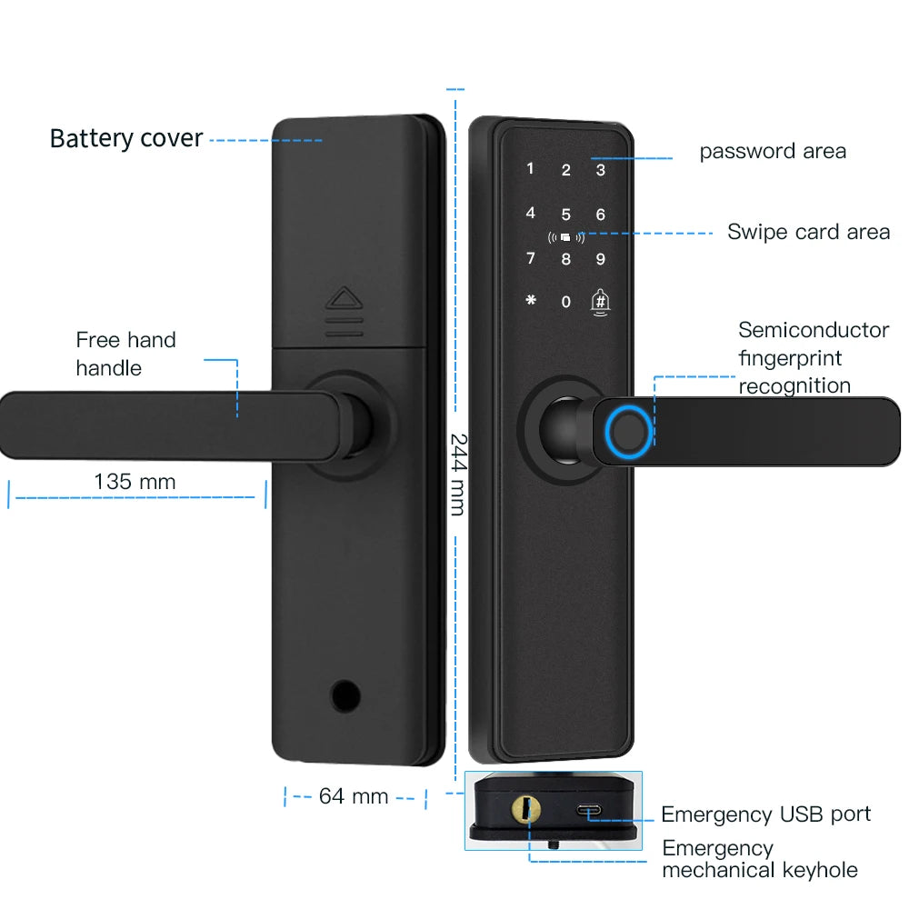 2026 Smart Door Lock With Bluetooth, Tuya App, Fingerprint & Keypad
