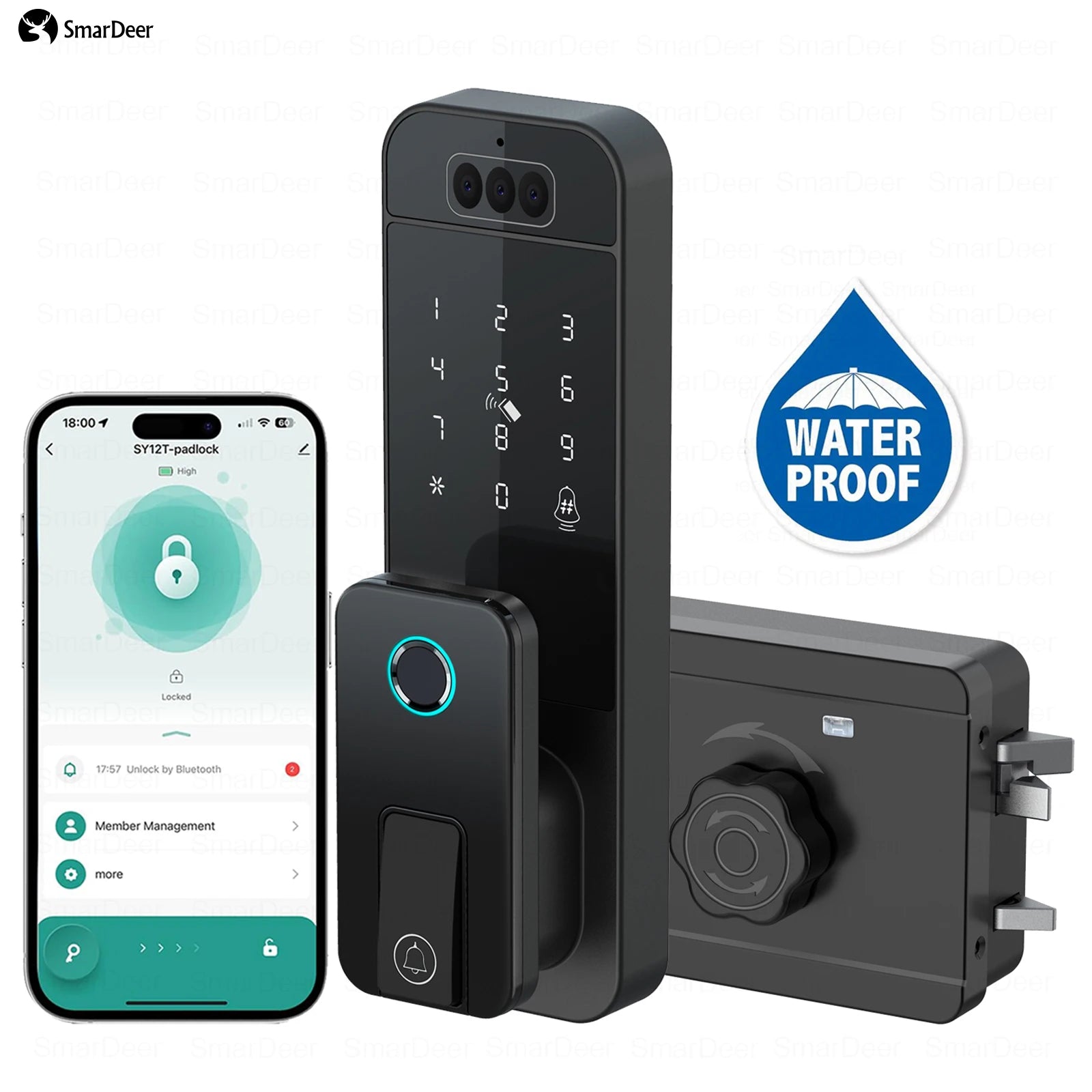 Outdoor Waterproof Fingerprint Lock, Facial Recognition Intelligent Door Lock, Outdoor Door Electronic Lock with Anti-Theft Code