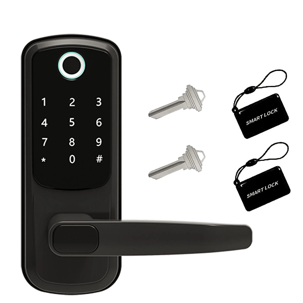 WiFi Smart Door Lock | Biometric Fingerprint, Password, Card & Key | USB Emergency Charger | Silver