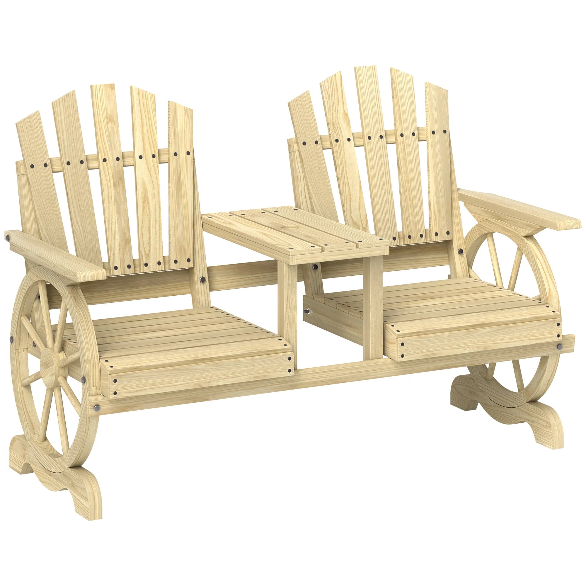 2-Seat Outdoor Wooden Bench with Table, Natural Wood | 1503
