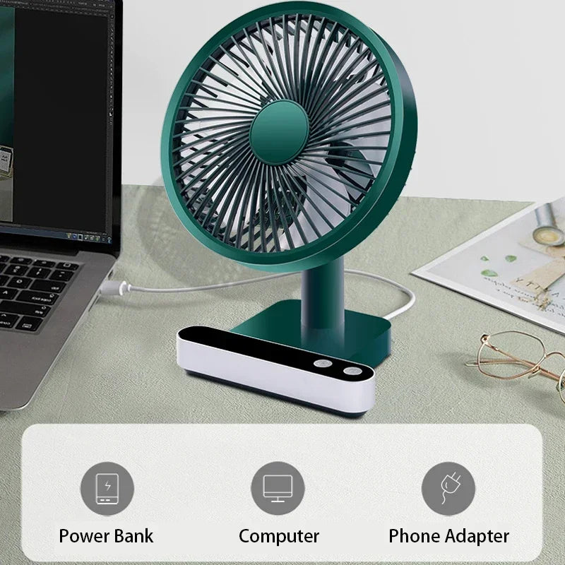 USB Rechargeable Oscillating Desk Fan 4 Speed Settings 5000mAh Table Fan