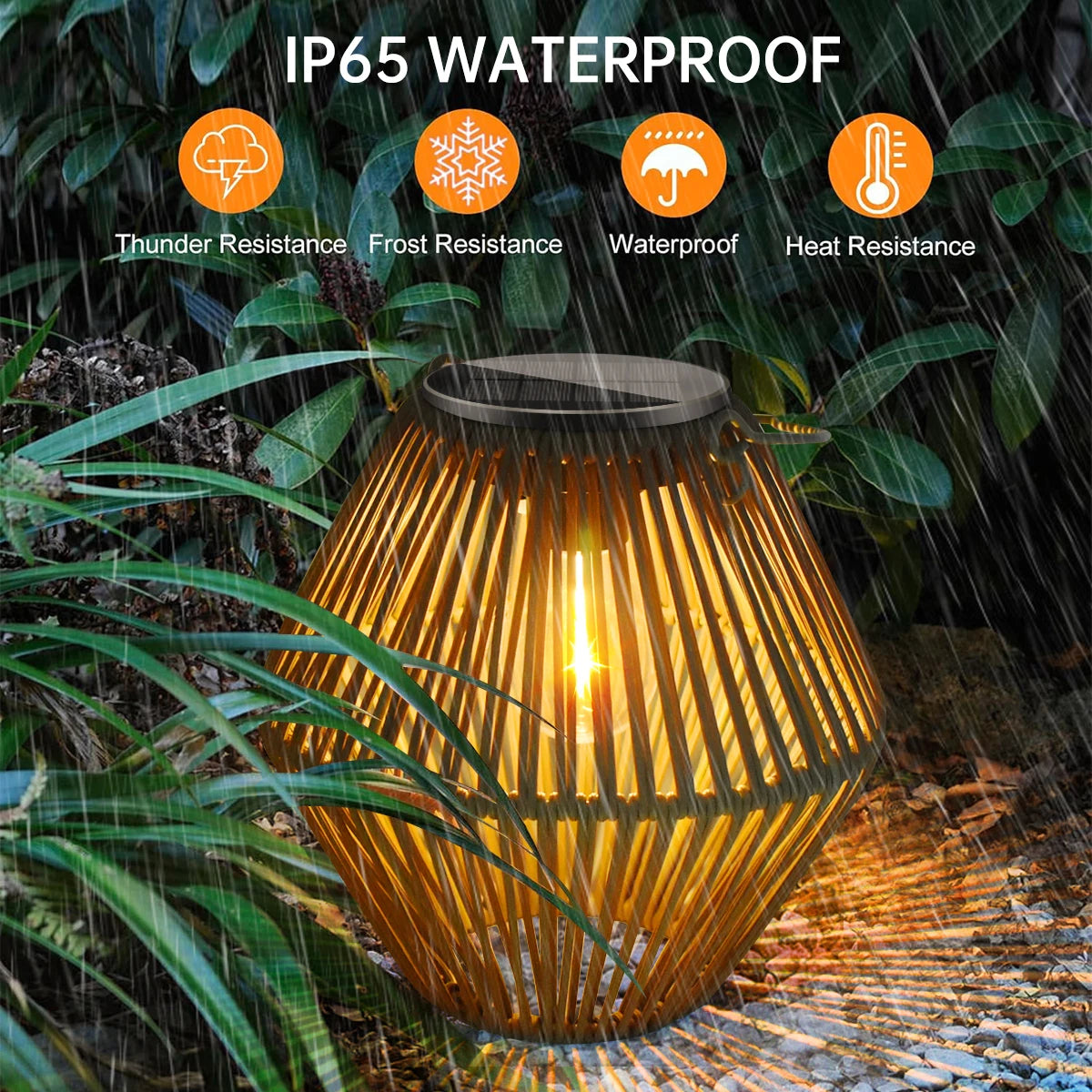 Solar Lantern Outdoor Waterproof Hanging Woven Boho Lamp Light for Garden Yard | XM-JGD-BT