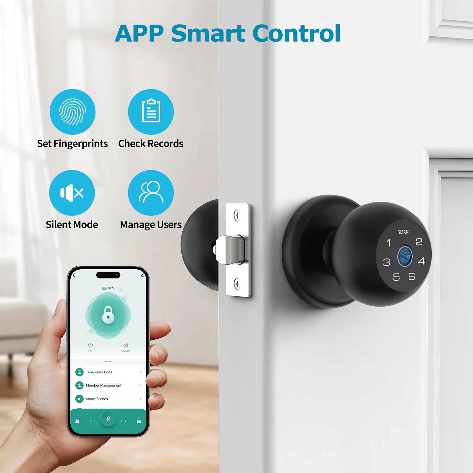 Smart Lock Fingerprint, Passcode, App Control, Type-C Emergency Power, Indoor Door Lock | 41765670