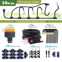 8mm PE Hose Misting Watering System Kit with Self-Priming Pump and Adjustable Sprayer