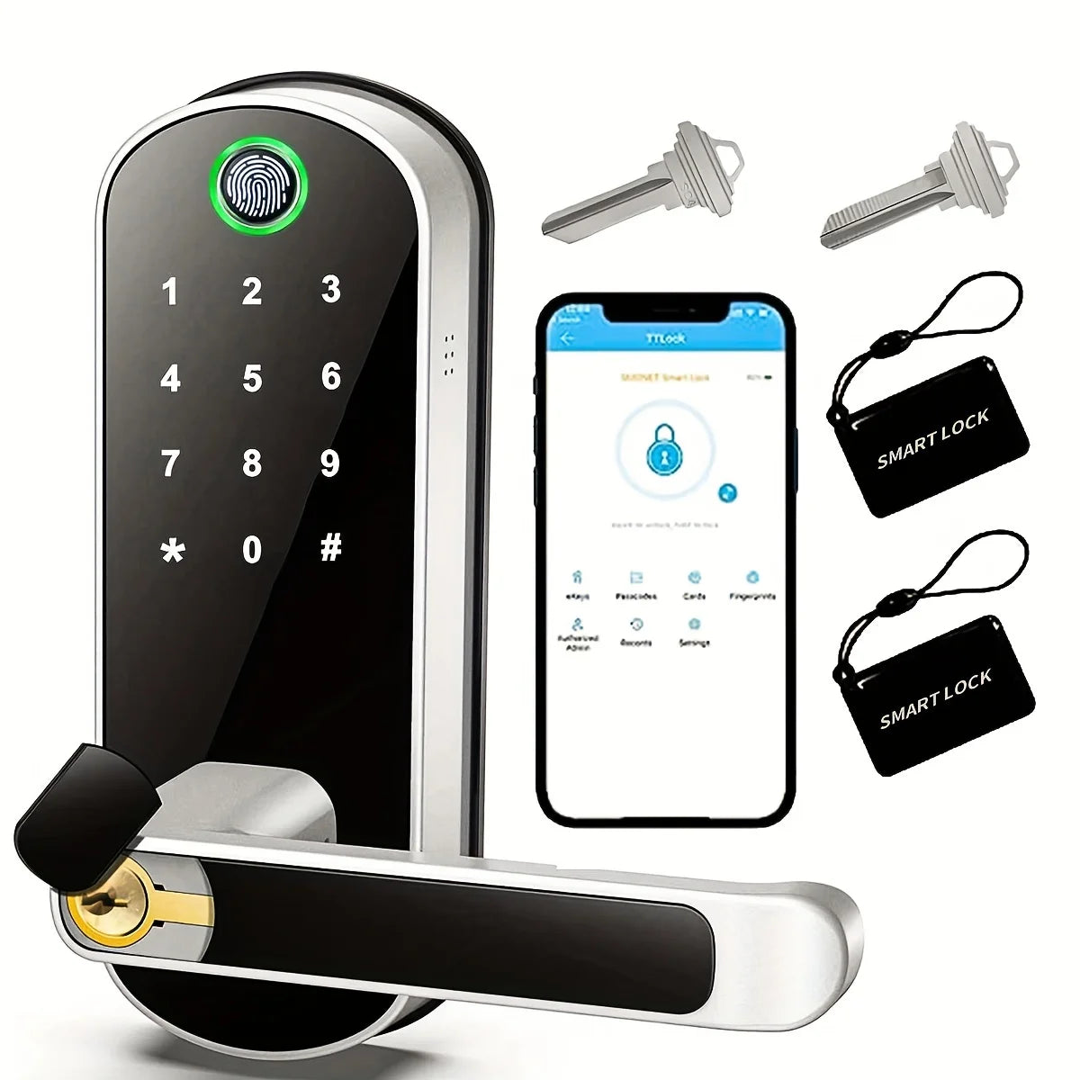 Smart Fingerprint Door Lock App Remote Control Keyless WIFI Digital Touchscreen NFC IP67 Waterproof with 2 IC Cards