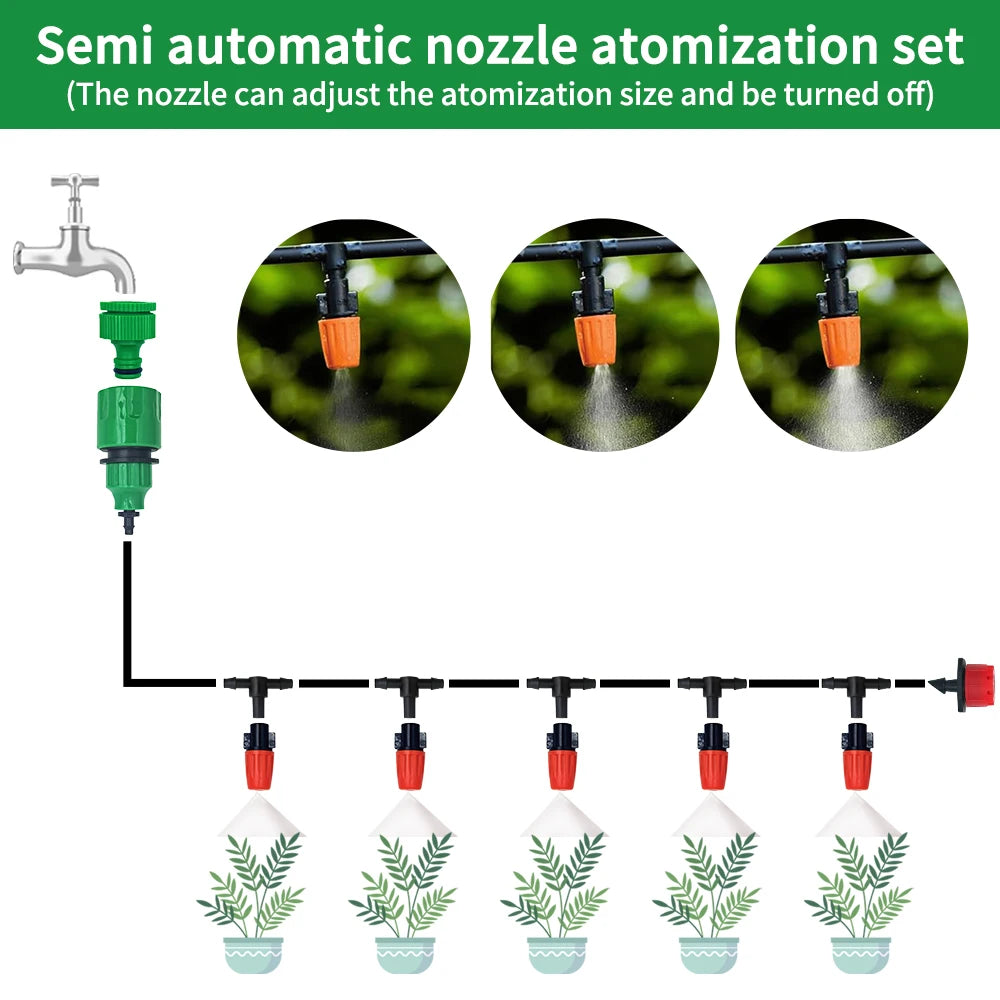 Fog Nozzles Irrigation Kit Garden Automatic Spray Misting Plant Watering System with 4/7 PE Hose and Connector
