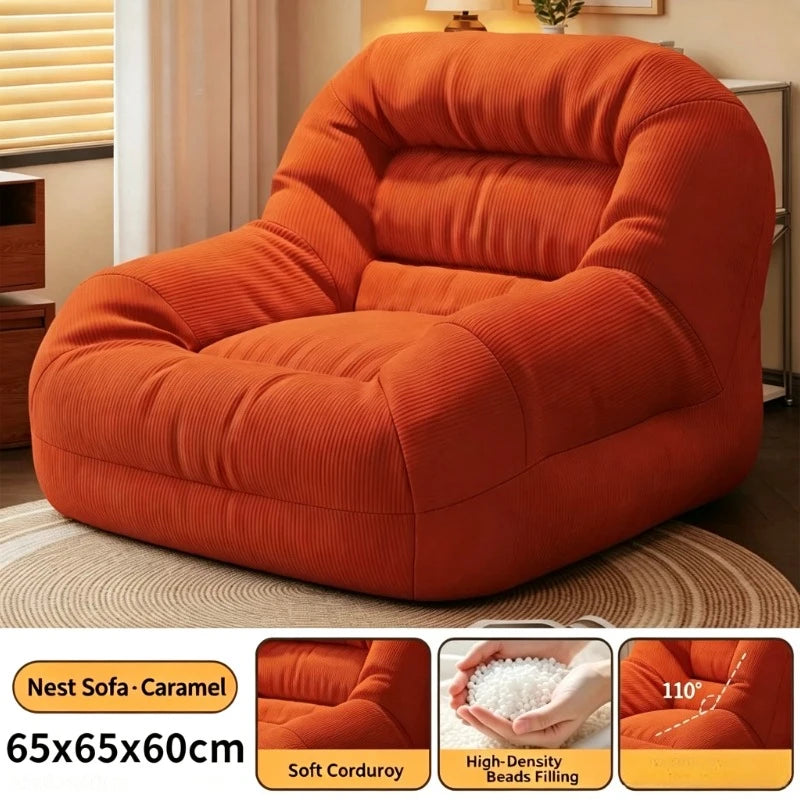 Olive Green Corduroy Bean Bag Sofa | High-Density Filling for Bedroom & Living Room