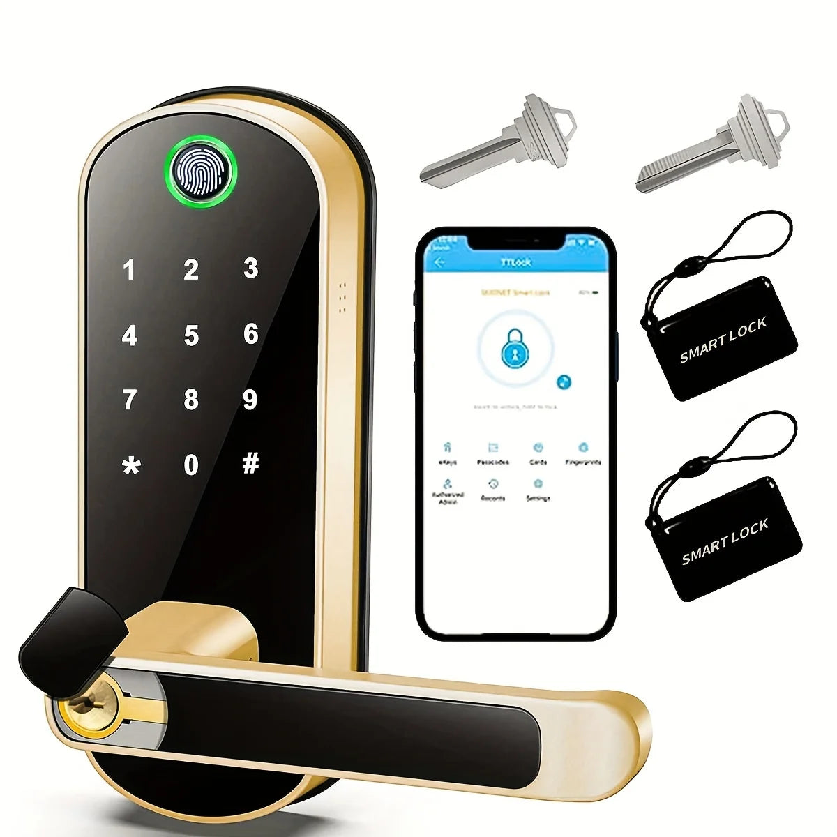 Smart Fingerprint Door Lock App Remote Control Keyless WIFI Digital Touchscreen NFC IP67 Waterproof with 2 IC Cards