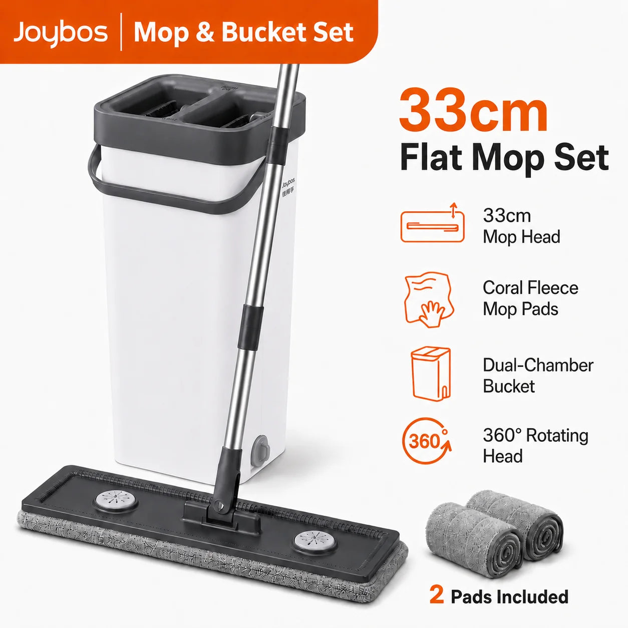 Flat Mop and Bucket Set with Hands-Free Wringer 13-Inch Dual Chamber System