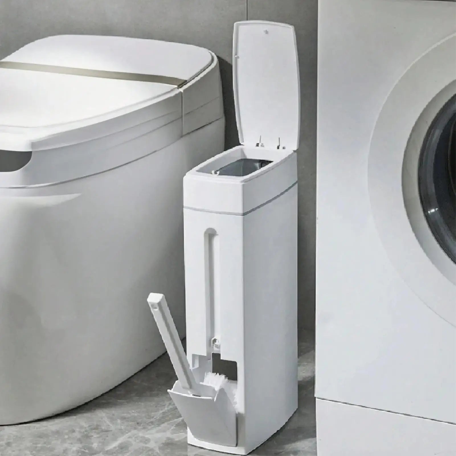 Bathroom Trash Can Toilet Brush Combo Space-Saving Narrow Garbage Can with Lid