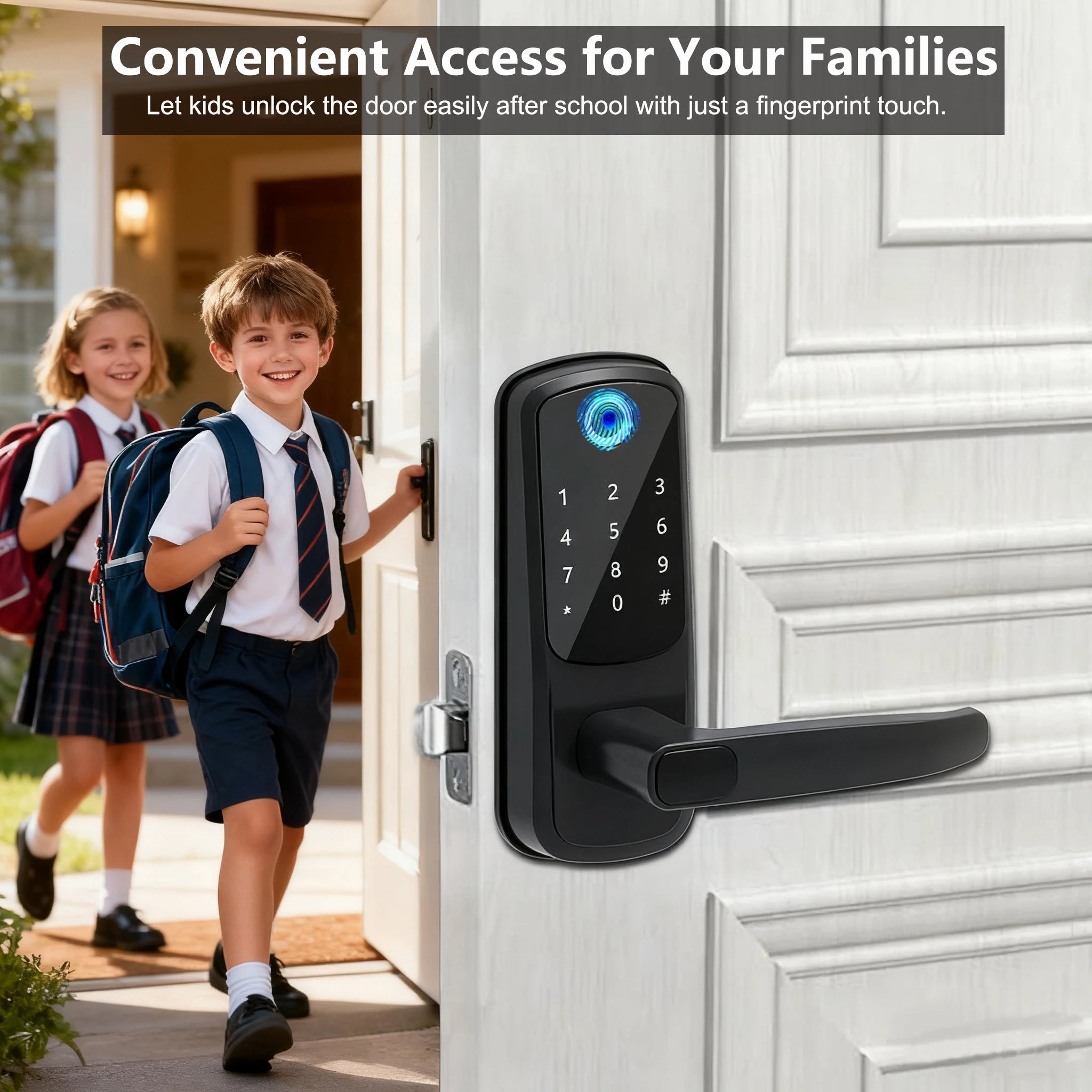 WiFi Smart Door Lock | Biometric Fingerprint, Password, Card & Key | USB Emergency Charger | Silver
