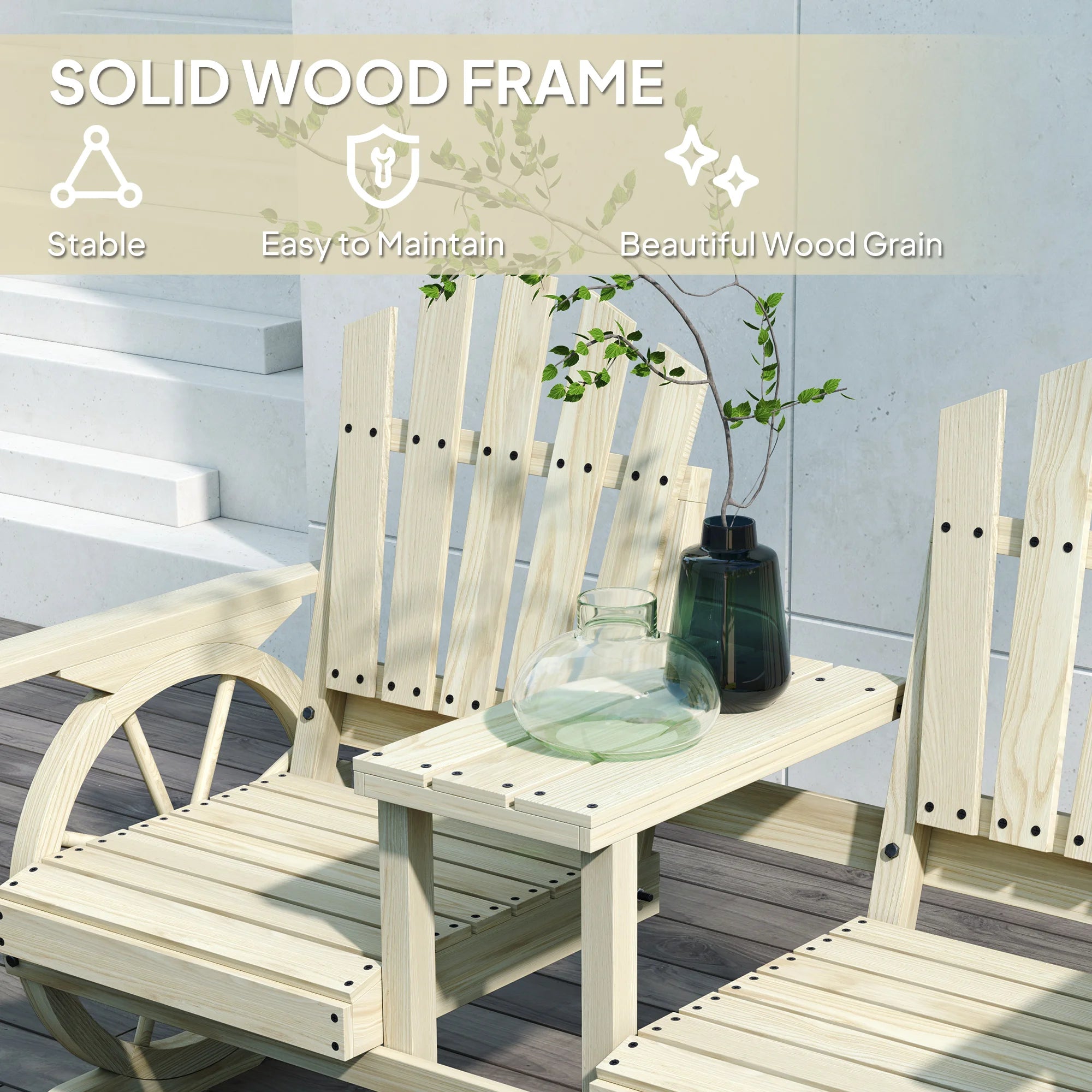 2-Seat Outdoor Wooden Bench with Table, Natural Wood | 1503