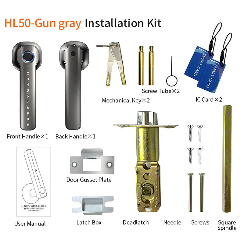 Smart Hand Lock for Front Doors Fingerprint Key Access Card Unlocking Tuya APP Remote