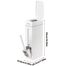 Bathroom Trash Can Toilet Brush Combo Space-Saving Narrow Garbage Can with Lid