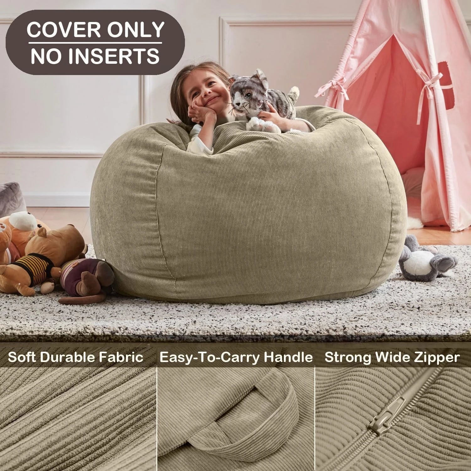 Corduroy Bean Bag Cover Doll Storage Pouf Corner Beanbag DD005 | DD005