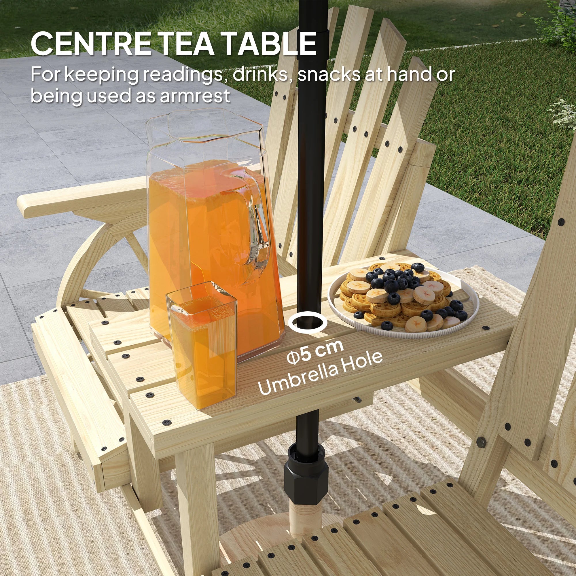 2-Seat Outdoor Wooden Bench with Table, Natural Wood | 1503