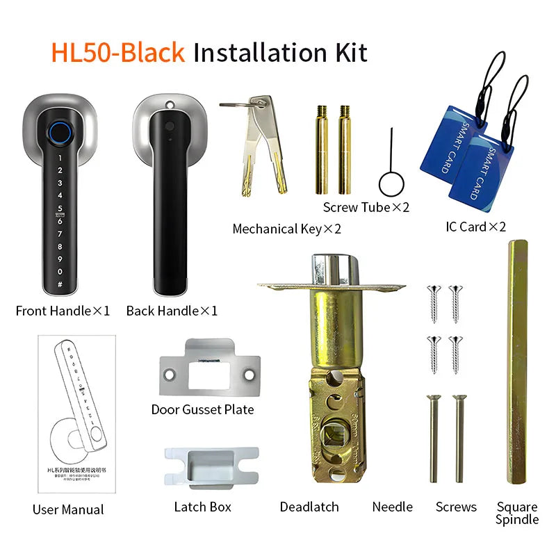 Smart Hand Lock for Front Doors Fingerprint Key Access Card Unlocking Tuya APP Remote
