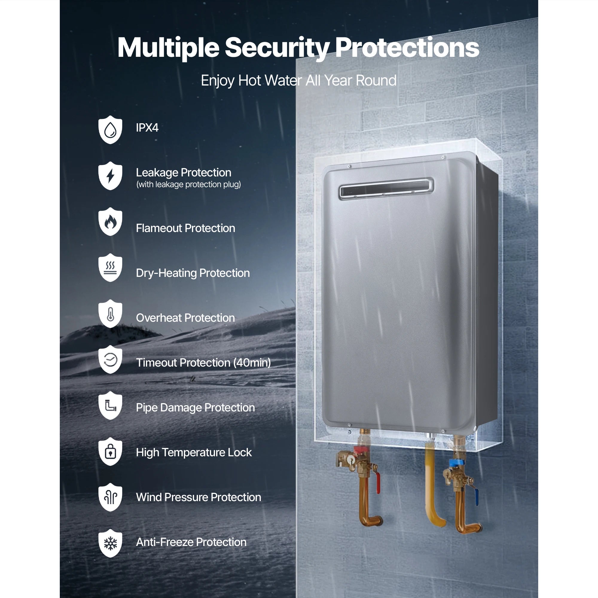 Propane Tankless Water Heater Outdoor 120000 BTU Instant Hot Water