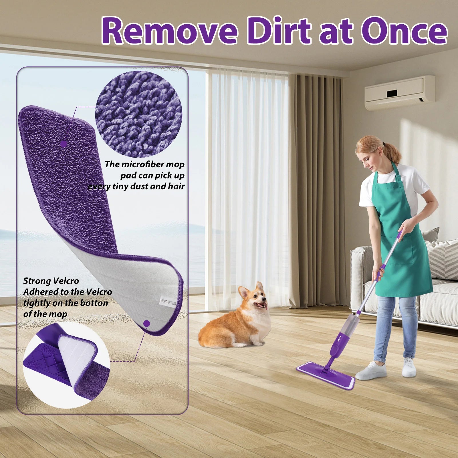 Flat Floor Cleaning Spray Mop with 16.9 fl oz Refillable Bottle