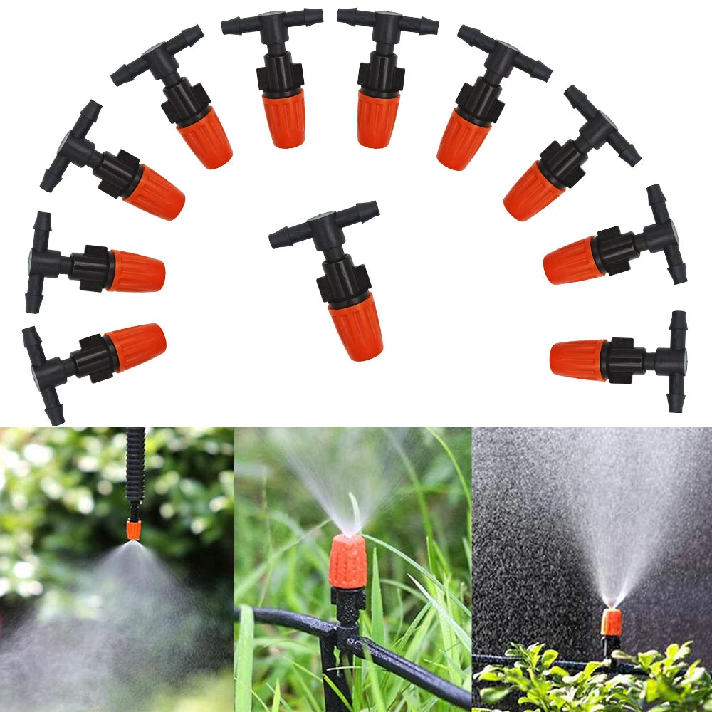 Fog Nozzles Irrigation Kit Garden Automatic Spray Misting Plant Watering System with 4/7 PE Hose and Connector