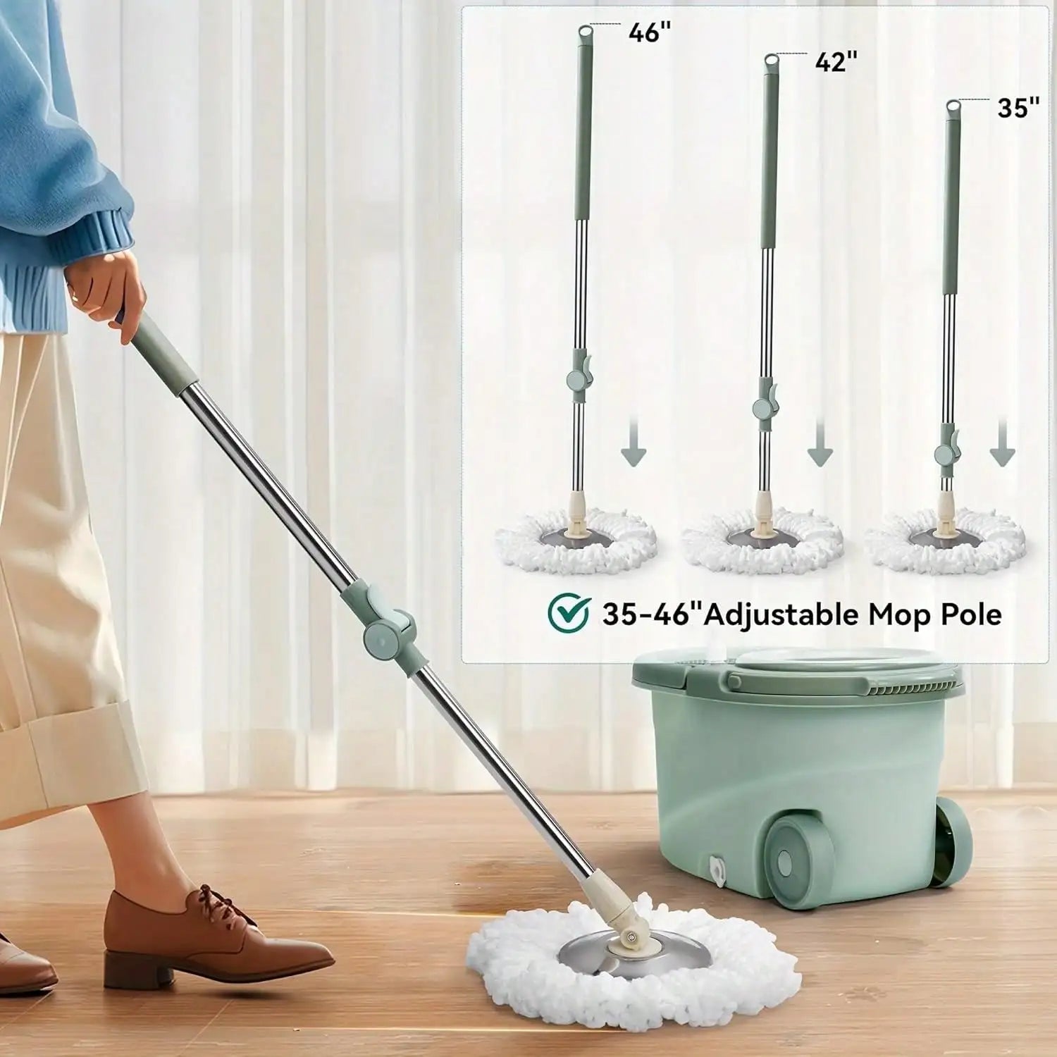 360 Spin Mop and Bucket System with Wringer 61 Inch Handle