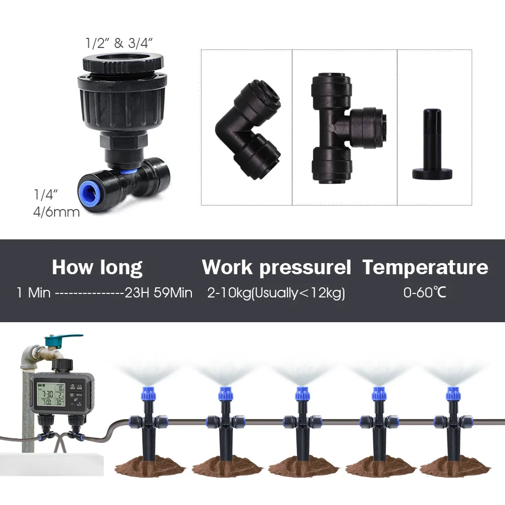 Independent Dual-Channel LCD Watering Timer Irrigation Kit | A-10m Kit