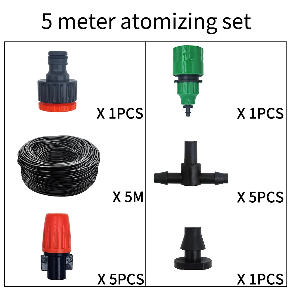Fog Nozzles Irrigation Kit Garden Automatic Spray Misting Plant Watering System with 4/7 PE Hose and Connector