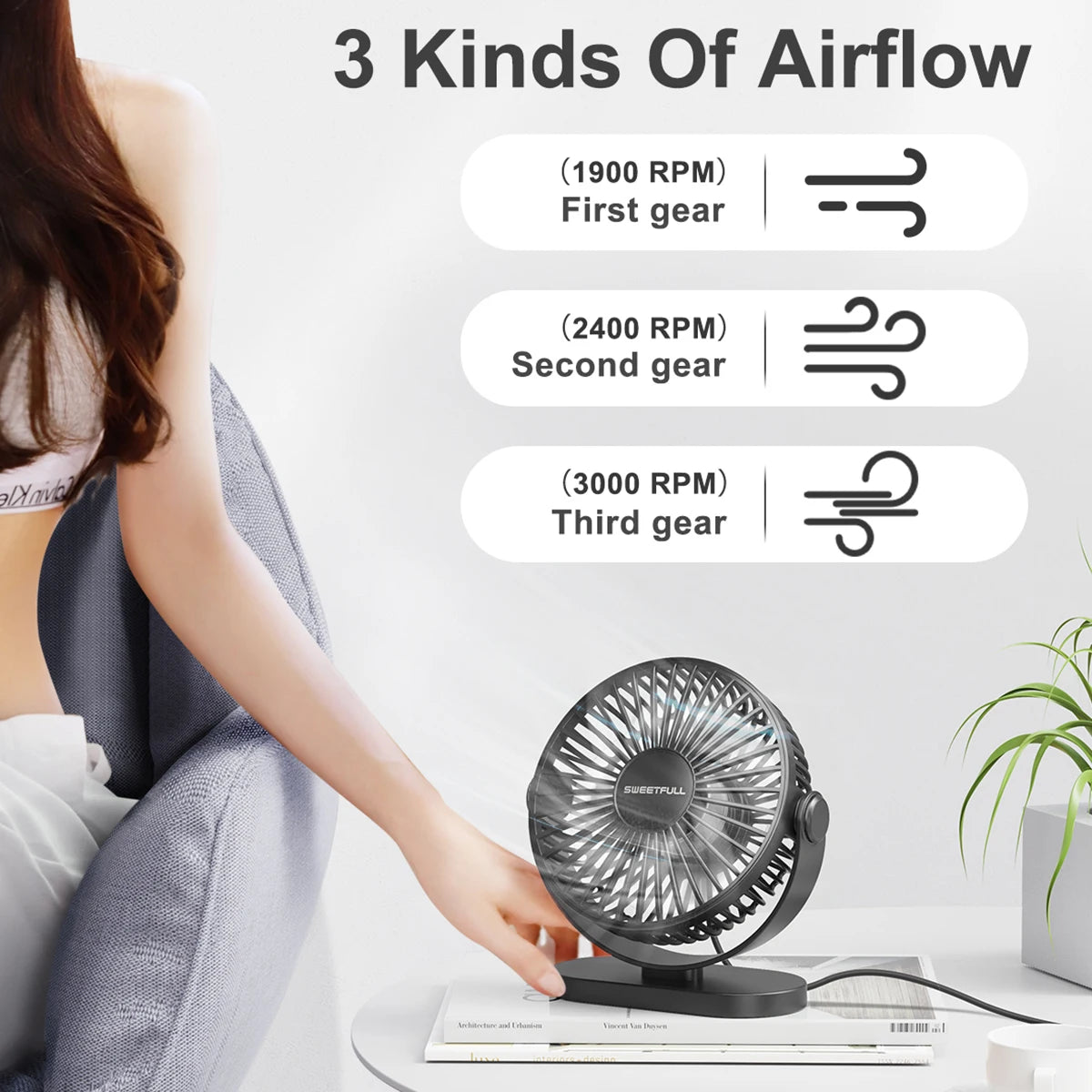 Portable USB Desk Fan with 3 Speed Settings S1s
