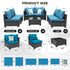7-Piece Patio Furniture Set - All-Weather Wicker Rattan Outdoor Conversation Set in Black/Peacock Blue for Backyard Garden Pool