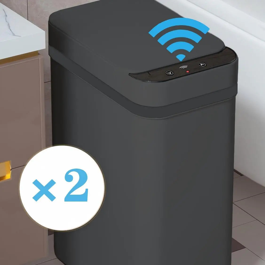 2 Pack Smart WiFi Automatic Sensor Trash Can, Touchless Electric Motion Sensor Waste Bin for Bathroom Kitchen Bedroom Slim Narrow Design