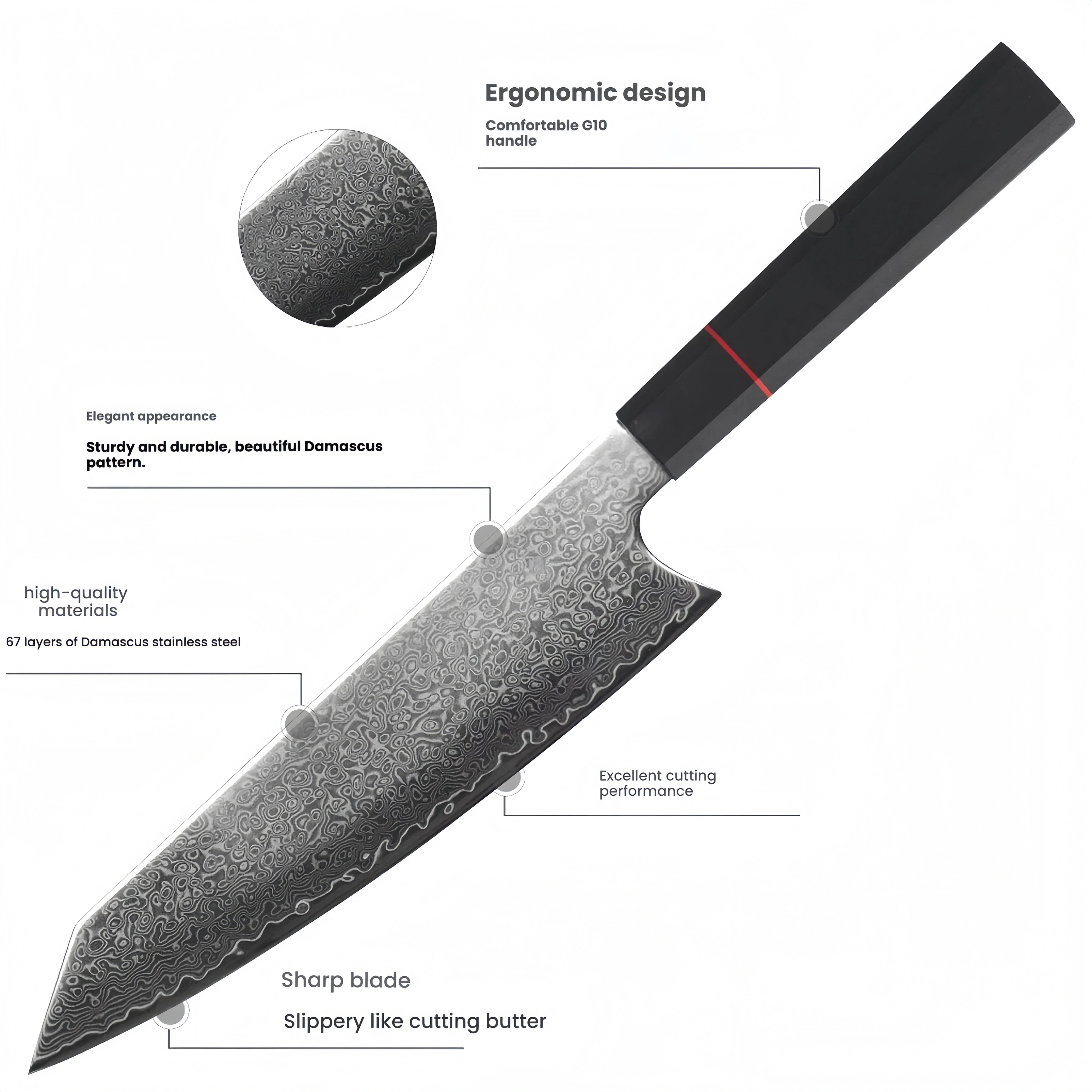 8-Inch Damascus Steel Chef Knife - 67-Layer High Carbon Kitchen Knife with Ergonomic G10 Handle