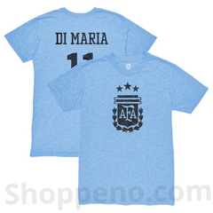 Shoppeno™ Angel Di María Argentina National Team Retro Player Tri-Blend T-Shirt – Light Blue