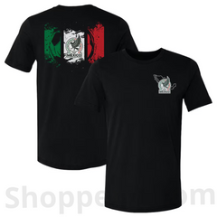 Shoppeno™ Mexico National Team Grunge Flag F&B T-Shirt – Black