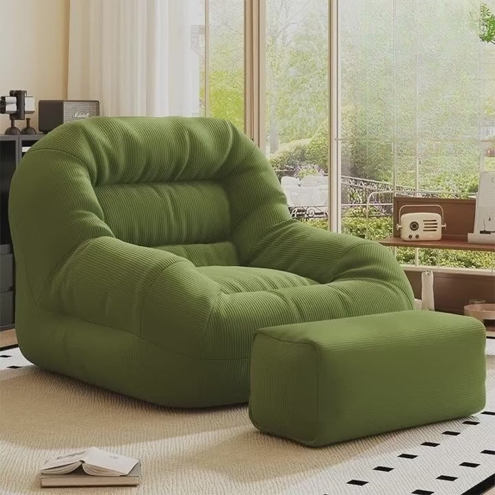 Olive Green Corduroy Bean Bag Sofa | High-Density Filling for Bedroom & Living Room