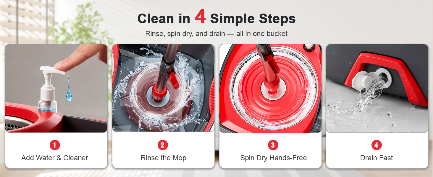 Spin Mop and Bucket Set with 6 Microfiber Heads, Dark Grey