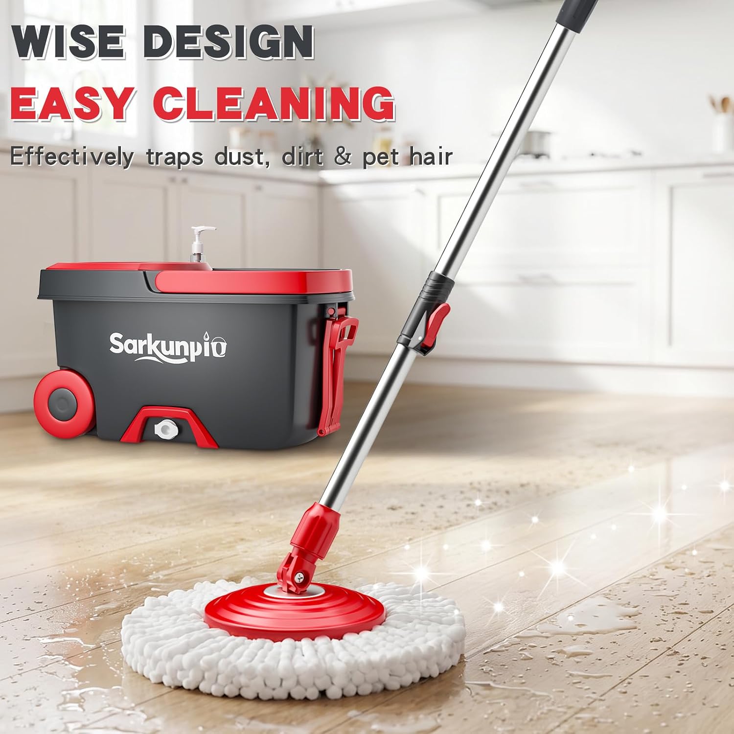 Spin Mop and Bucket Set with 6 Microfiber Heads, Dark Grey