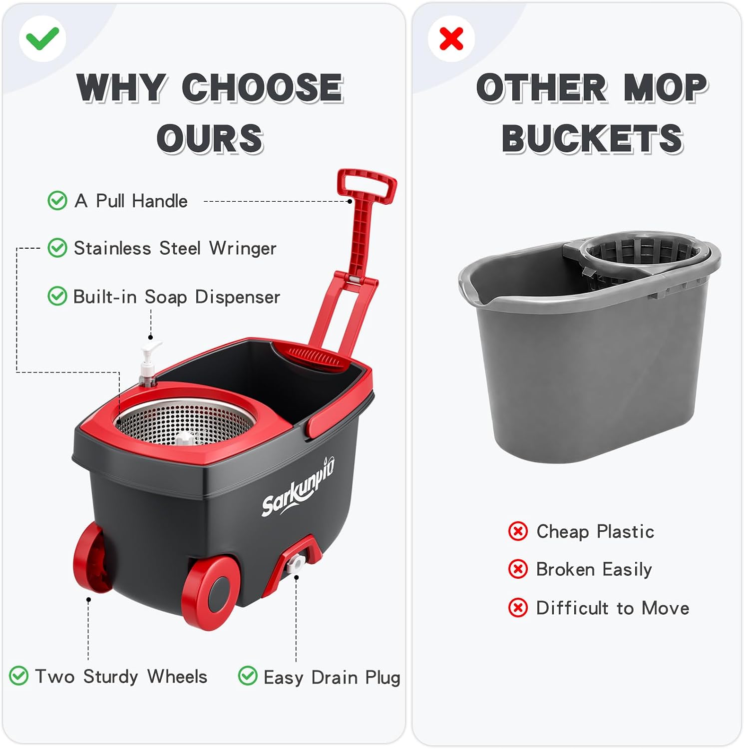 Spin Mop and Bucket Set with 6 Microfiber Heads, Dark Grey